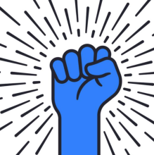 Raised fist with lines radiating from it, symbolizing power